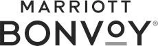 This image shows the Marriott Bonvoy logo, featuring bold black text on a white background, representing their travel rewards program. logo on footer section. Link to external website.